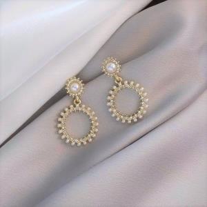 White Pearl Circle Ring Dangle Earrings