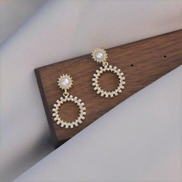 White Pearl Circle Ring Dangle Earrings