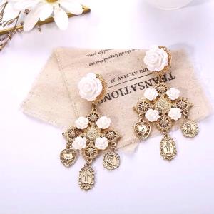 Baroque White Rose Flower Pendant Earrings