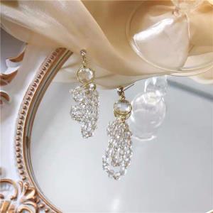 Elegant White Lace Pearl Flower Dangle Earrings