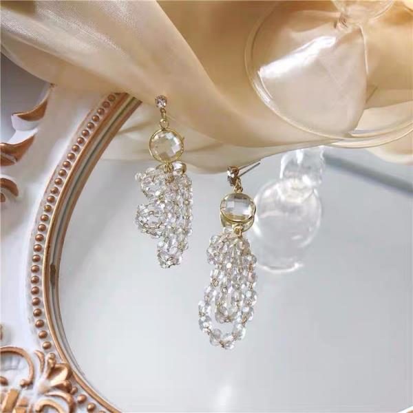 Shiny Crystal Multi Beads Tassel Earrings