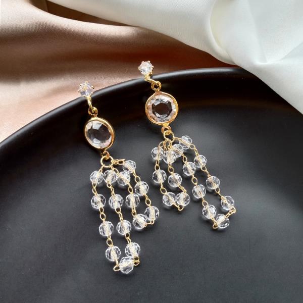 Shiny Crystal Multi Beads Tassel Earrings