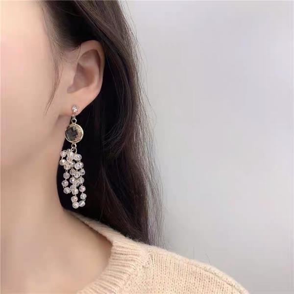 Shiny Crystal Multi Beads Tassel Earrings