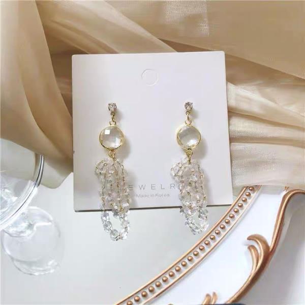 Shiny Crystal Multi Beads Tassel Earrings