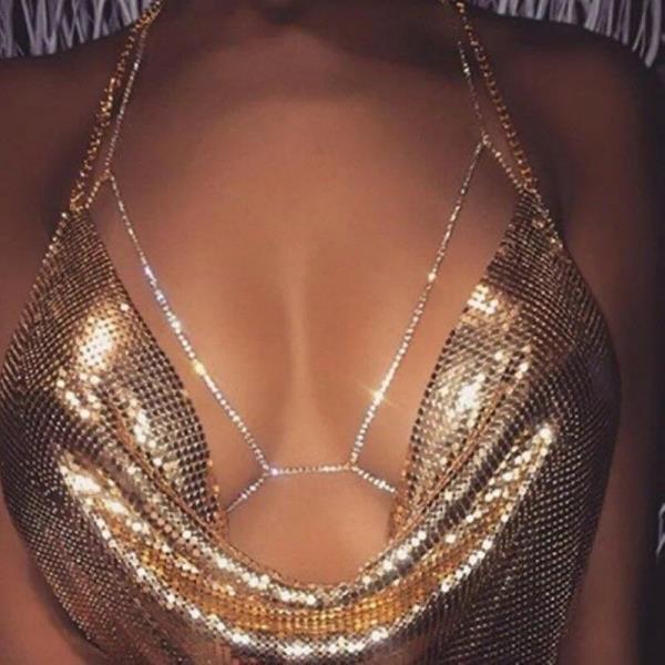 Gold Bikini Rhinestone Chest Chain