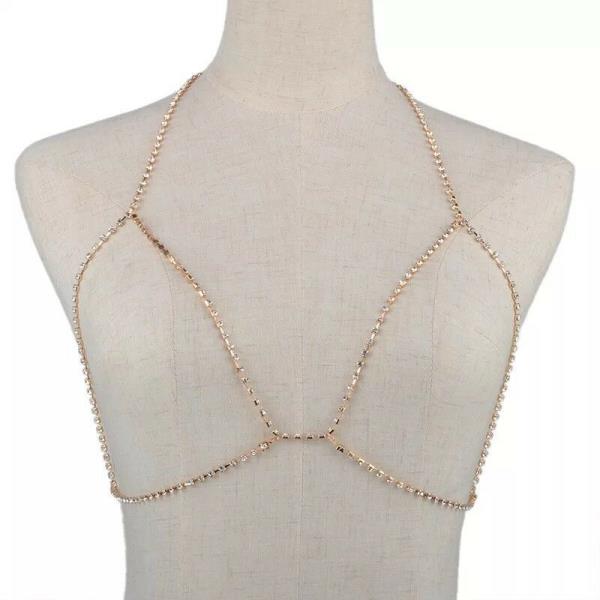 Gold Bikini Rhinestone Chest Chain