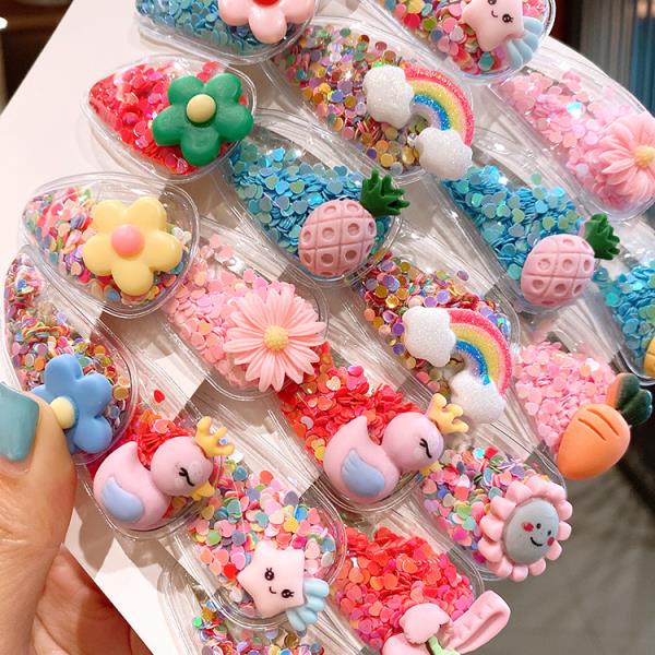 10 Pcs Quicksand Cartoon Shining Hair Pin Set