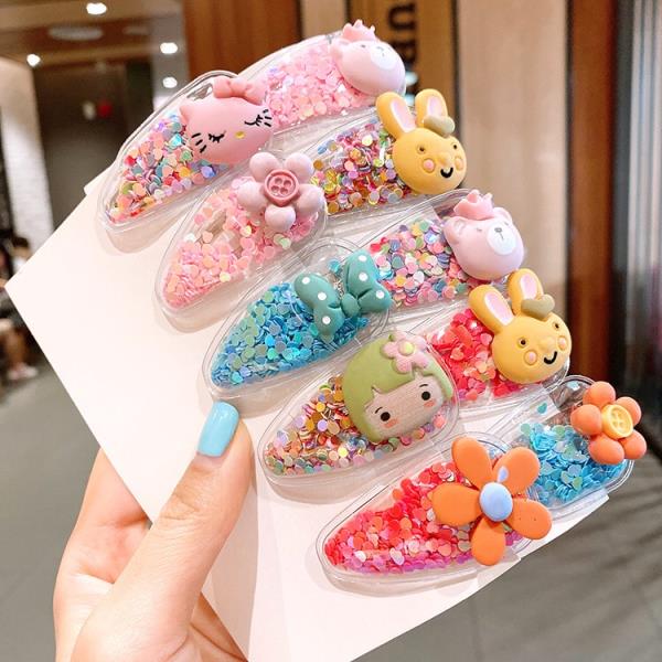 10 Pcs Quicksand Cartoon Shining Hair Pin Set