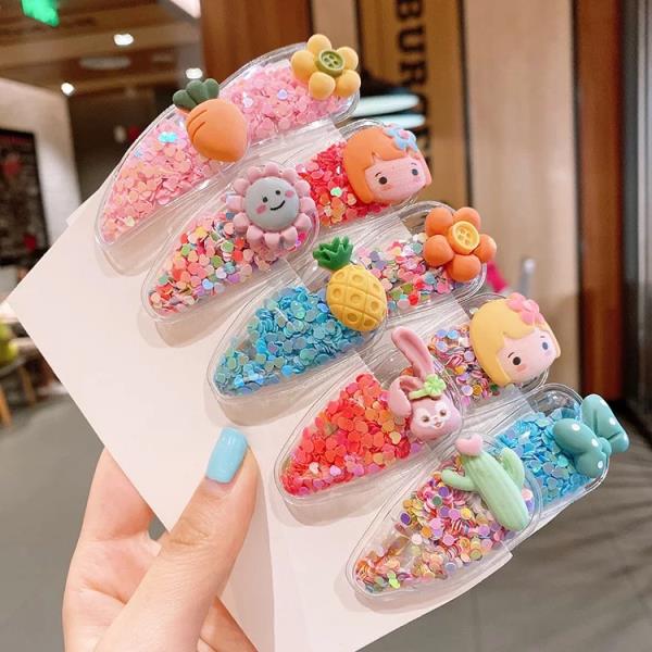 10 Pcs Quicksand Cartoon Shining Hair Pin Set