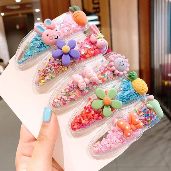 10 Pcs Quicksand Cartoon Shining Hair Pin Set