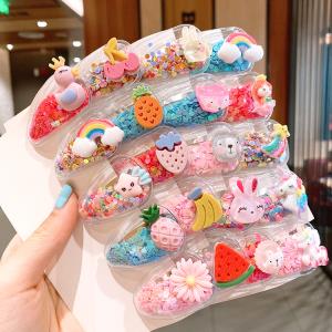 10 Pcs Quicksand Cartoon Shining Hair Pin Set