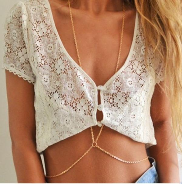 Gold Geometric Chest Necklace Body Chain