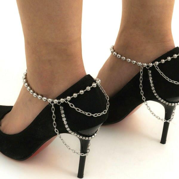 Bling Rhinestone Tassel High Heel Anklets