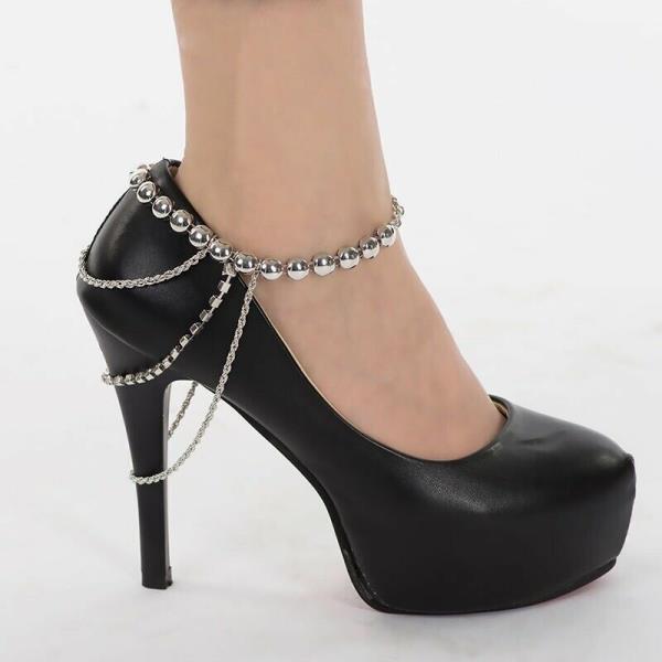 Bling Rhinestone Tassel High Heel Anklets