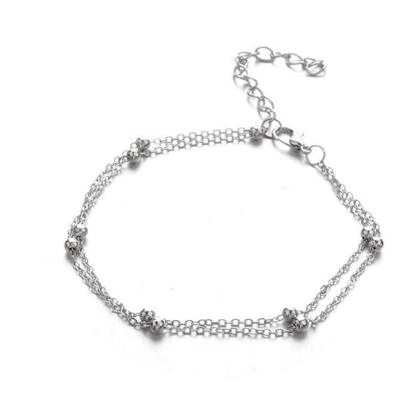 2 Pcs Silver Multi Layer Flower Beads Anklet Set