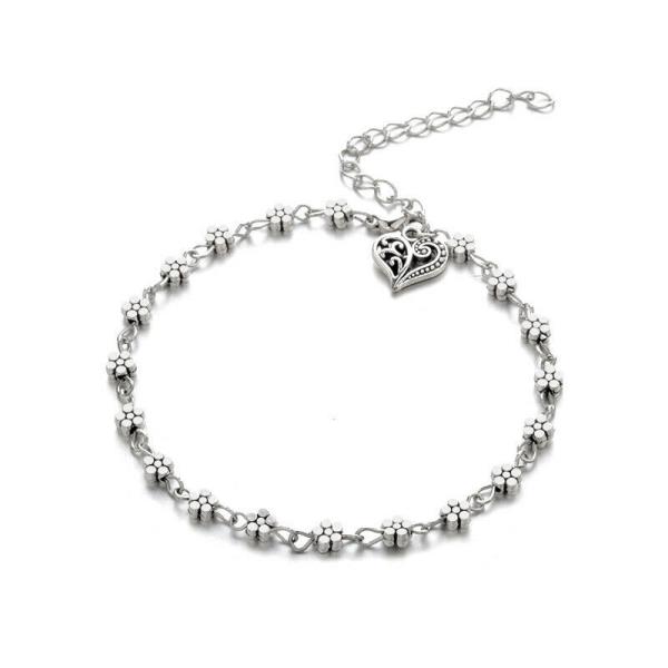 2 Pcs Silver Multi Layer Flower Beads Anklet Set