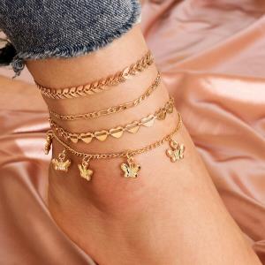 Bohemian Silver Multi Layer Feather Anklet