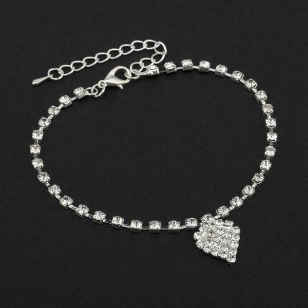 Full Rhinestone Drop Love Heart Anklet