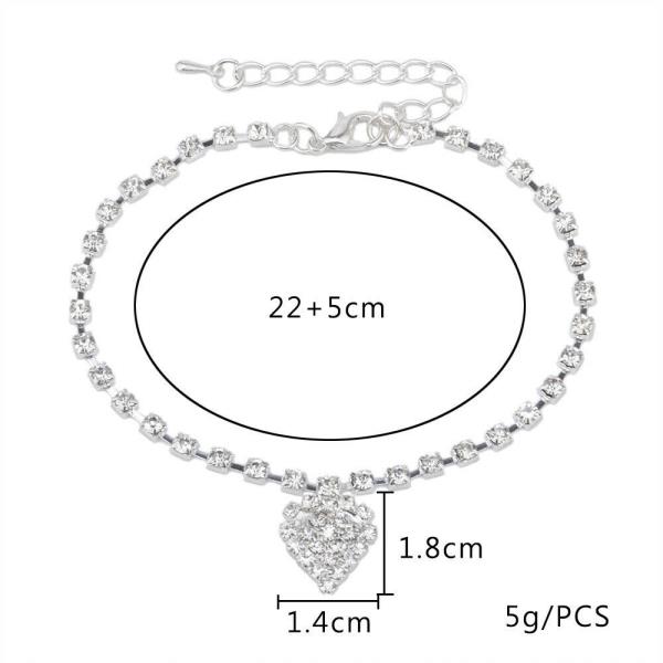 Full Rhinestone Drop Love Heart Anklet