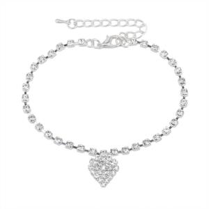 Full Rhinestone Drop Love Heart Anklet