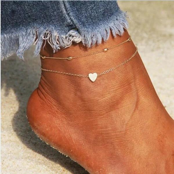 Double Layer Beads Heart Anklet