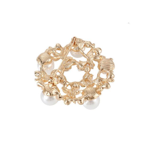 White Pearl Gold Leaf Wreath Brooch