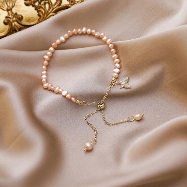 14K Gold Plated Pearl Butterfly Bracelet