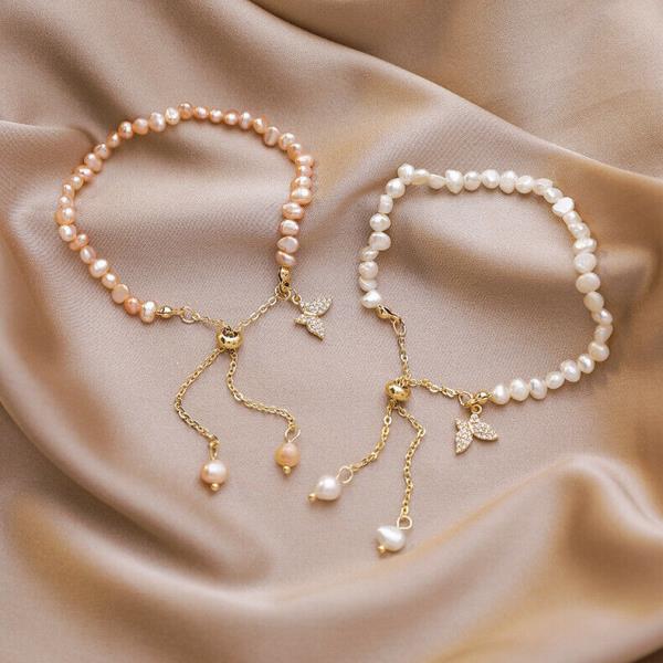 14K Gold Plated Pearl Butterfly Bracelet