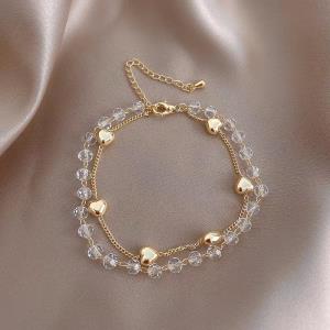 Double Layer Gold Heart Crystal Bracelet