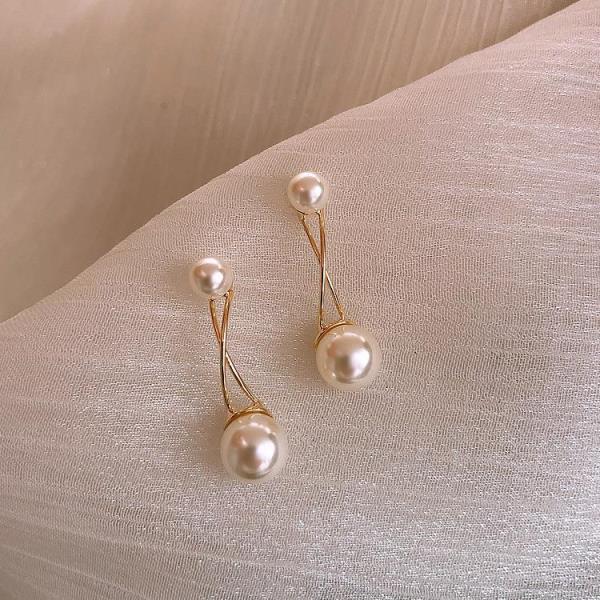 Double White Pearl Twist Earrings