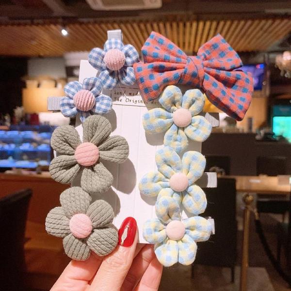 8 Pcs Plush Cloth Bow Hair Pin Set