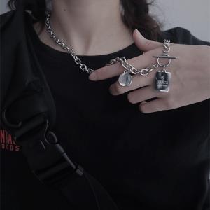 Hip Hop Silver Double Rings Necklace