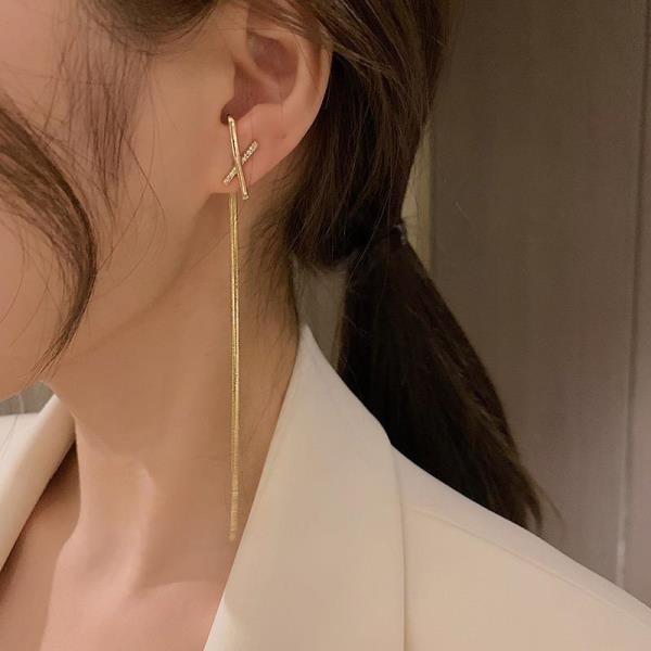 Simple Gold Cross Tassel Earrings