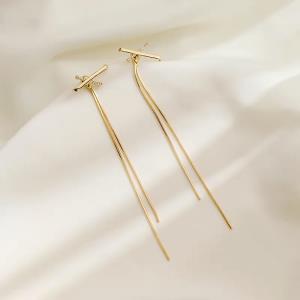 Simple Gold Cross Tassel Earrings