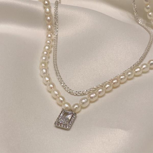 Baroque Real Pearl Double Layer Crystal Necklace