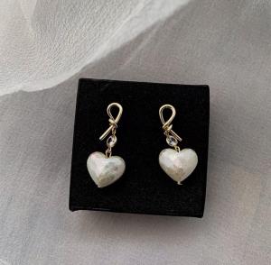 Shell Crystal Heart Long Dangle Earrings