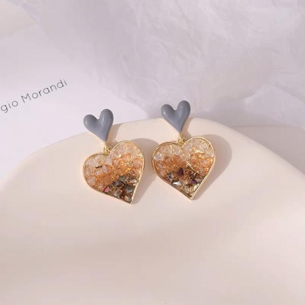 Crystal Gradual Colour Stones Heart Dangle Earrings