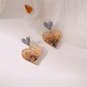 Crystal Gradual Colour Stones Heart Dangle Earrings