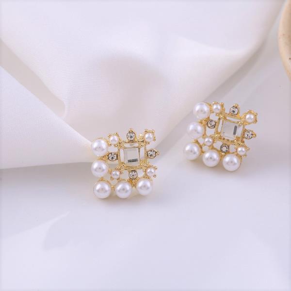 Square White Pearl Crystal Studs