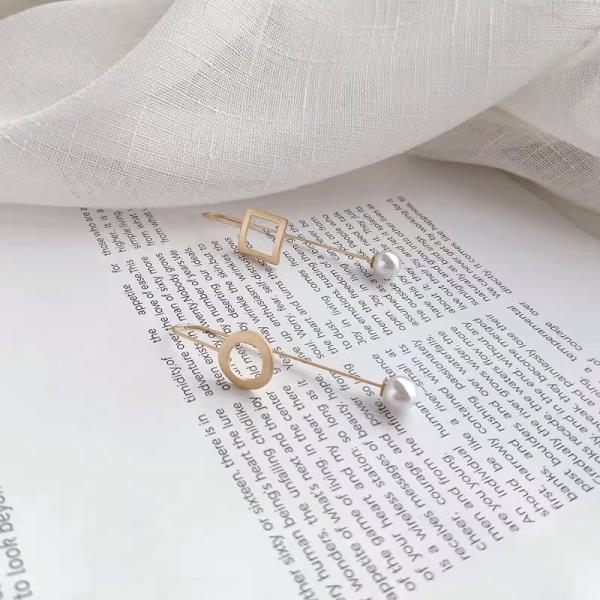 Simple Geometric Pearl Dangle Earrings