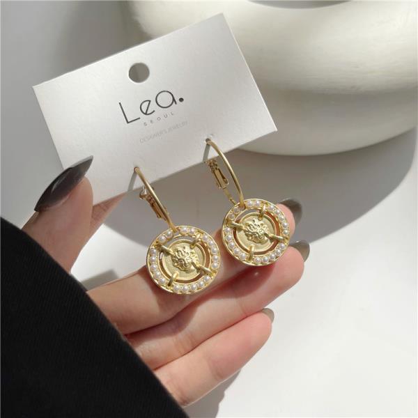 Shiny Gold Woven Pearl Wheel Drop Earrings