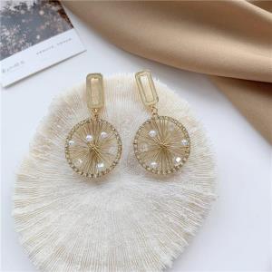 Shiny Gold Woven Pearl Wheel Drop Earrings