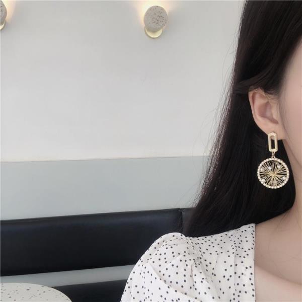 Shiny Gold Woven Pearl Wheel Drop Earrings