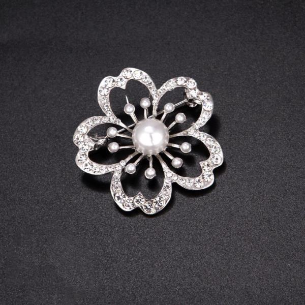 Crystal Pearl Flower Crown Brooch