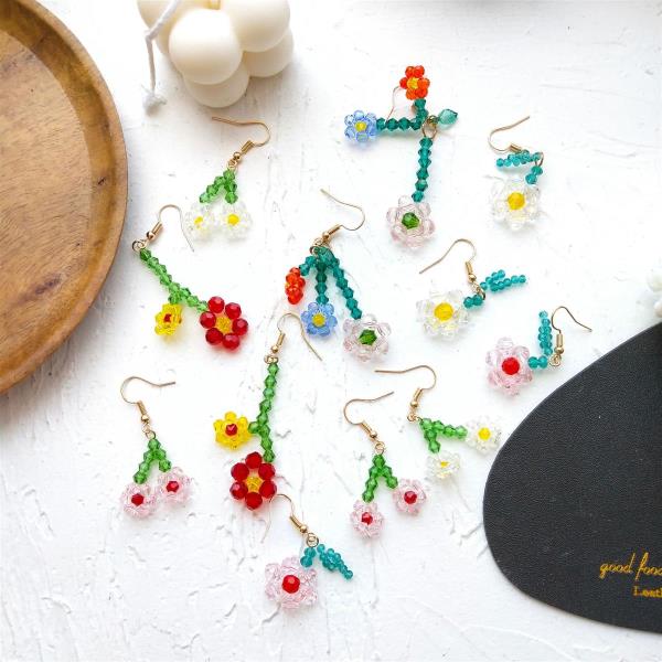 Crystal Beads Woven Flower Dangle Earrings