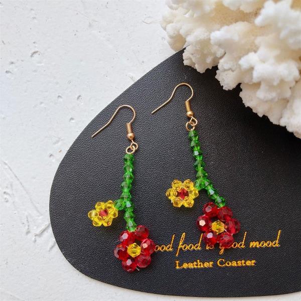 Crystal Beads Woven Flower Dangle Earrings