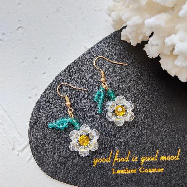 Crystal Beads Woven Flower Dangle Earrings