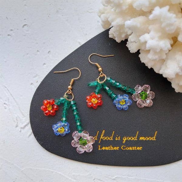 Crystal Beads Woven Flower Dangle Earrings