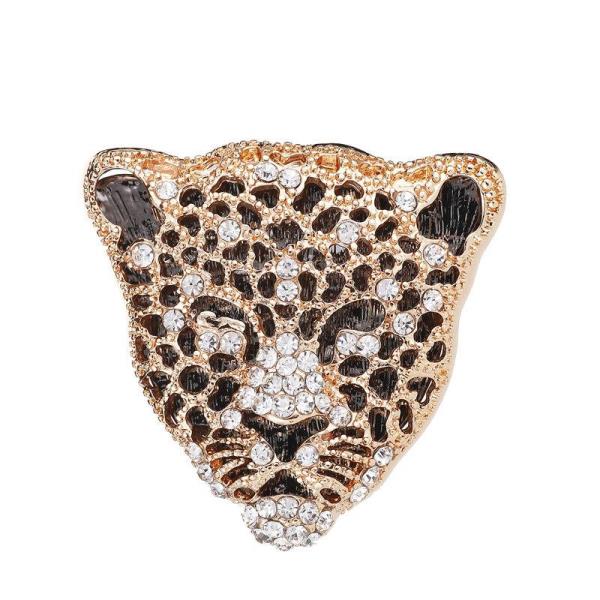 Full Crystal Leopard Head Brooch