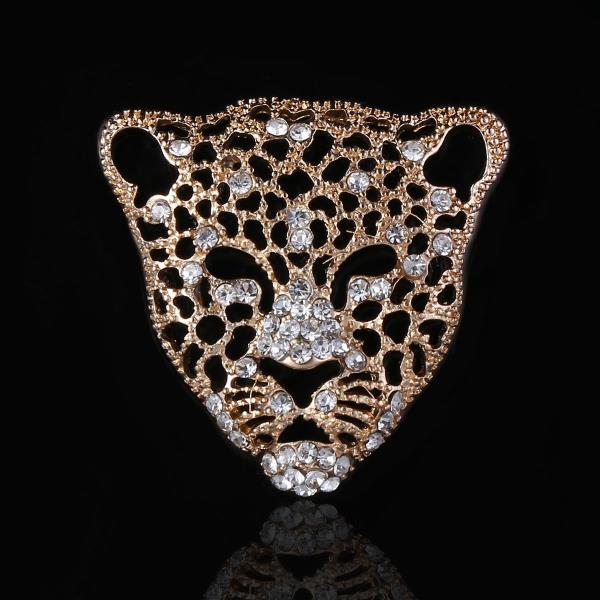 Full Crystal Leopard Head Brooch